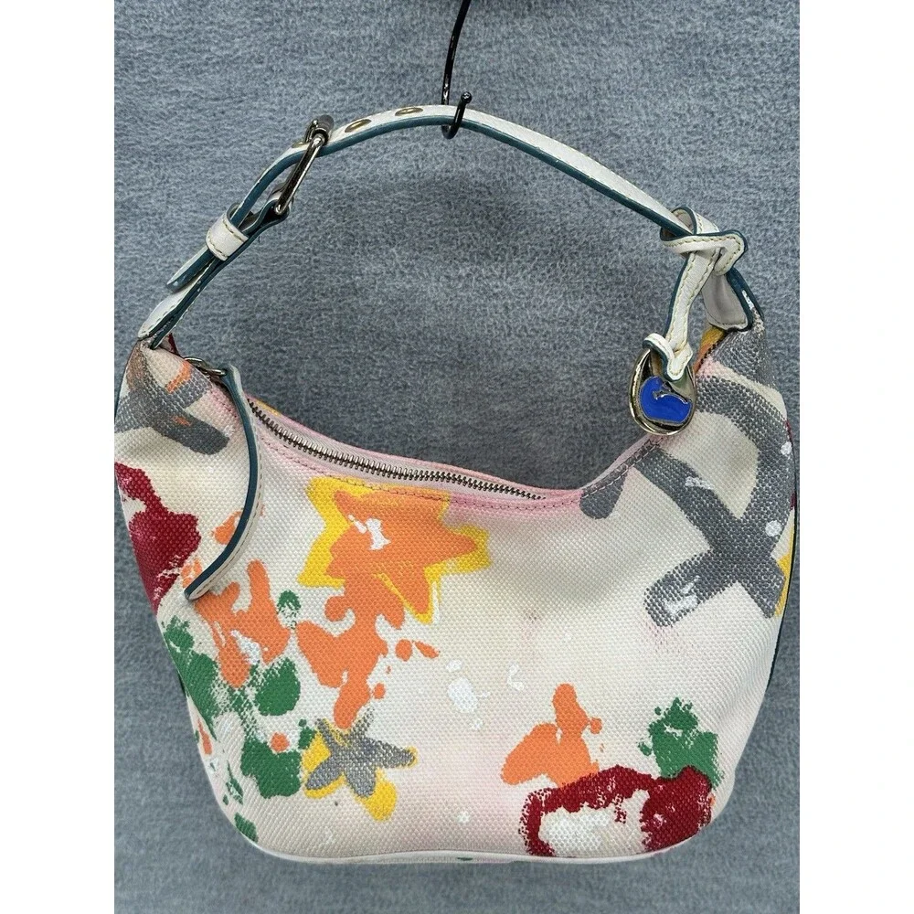 DOONEY & BOURKE White w/ Graffiti Paint Mini Hobo Purse PU4